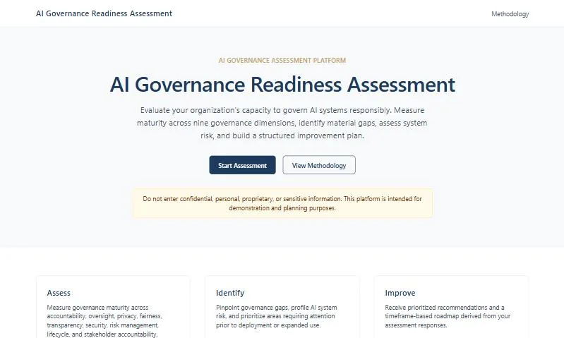 Screenshot of the AI Governance Readiness Assessment