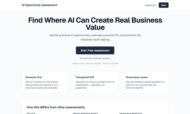 Screenshot of the AI Opportunity and ROI Assessment